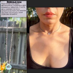 Swiss Sky Blue Topaz 2.00CT Healing Stone Necklace